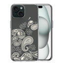 iPhone 15 Plus 側面ソフト 背面ハード ハイブリッド クリア ケース ペイズリー 柄 クリーム色 単品