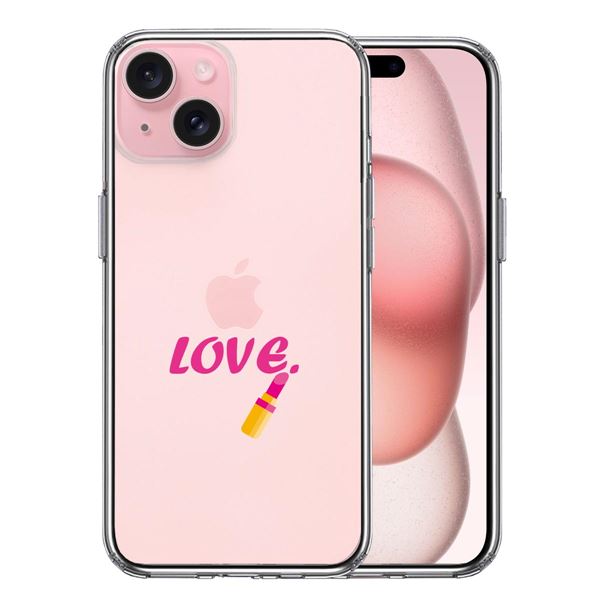 iPhone 15 Plus 側面ソフト 背面ハード ハイブリッド クリア ケース レディース 口紅 LOVE 愛 単品