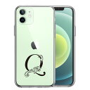iPhone12 側面ソフト 背面ハード ハイブリッド クリア ケース アルファベット 【Q】 ブラック
