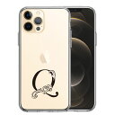 iPhone12 Pro 側面ソフト 背面ハード ハイブリッド クリア ケース アルファベット 【Q】 ブラック