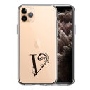 iPhone11pro 側面ソフト 背面ハード ハイブリッド クリア ケース アルファベット 【V】 レッド