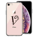 iPhone8 側面ソフト 背面ハード ハイブリッド クリア ケース アルファベット 【V】 レッド