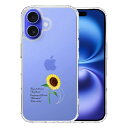 iPhone16 側面ソフト 背面ハード ハイブリッド クリア ケース 一輪花 8月 ひまわり 向日葵 単品