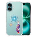 iPhone16 側面ソフト 背面ハード ハイブリッド クリア ケース 花火と着物女性 単品