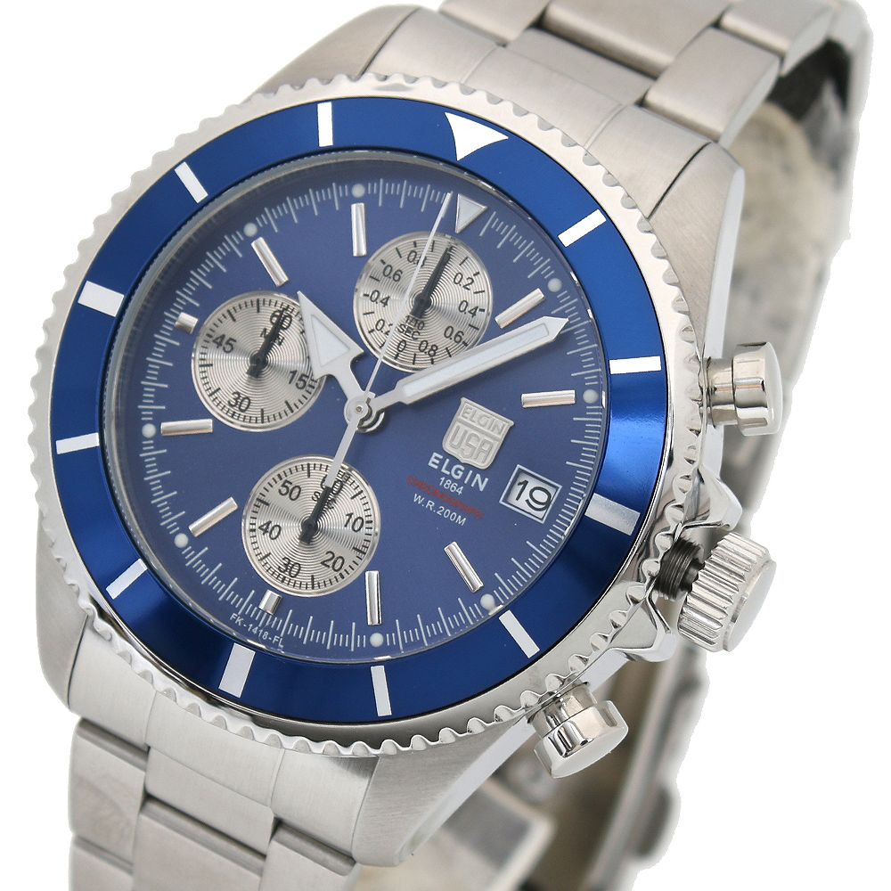 エルジン 腕時計（メンズ） エルジン ELGIN クロノ クオーツ メンズ 腕時計 FK1418S-BL ブルー 国内正規品 ブルー