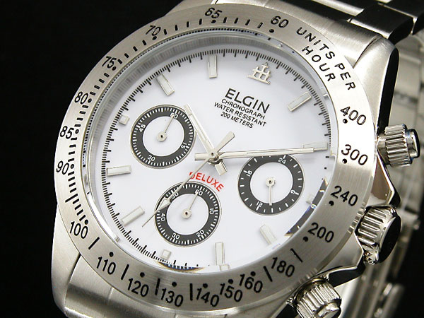 エルジン 腕時計（メンズ） エルジン ELGIN クロノグラフ 腕時計 FK1059S-W メンズ ホワイト シルバー 国内正規品 ホワイト