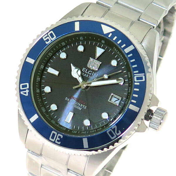エルジン 腕時計（メンズ） エルジン ELGIN 腕時計 ソーラーダイバーズ メンズ FK1426S BL2 クォーツ ブラック シルバー 国内正規品