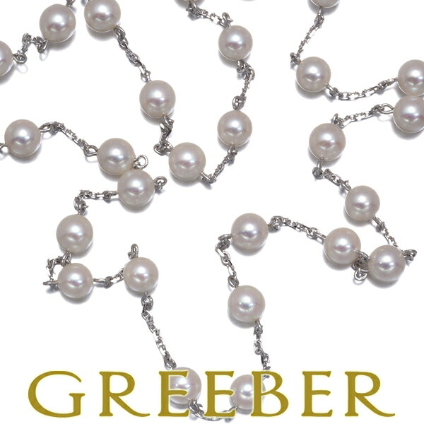 【数量限定クーポン発行中！】MIKIMOTO ミキモト ネックレス パール 真珠 5.0-5.3mm ステーション ロング K18WG/Pt950 Necklace【中古】BLJ