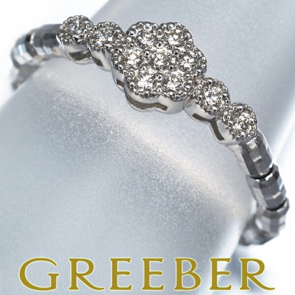 Rakuten - ダイヤ ダイヤモンド 0.13ct フラワー ミルグレイン フリーサイズ リング Pt950/ワイヤー Ring 指輪 【中古】GENJ