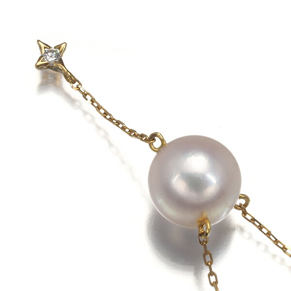 アーカー ネックレス パール 真珠 7.2mm ダイヤ ダイヤモンド 0.02ct ノクターン K18YG 【中古】BLJ