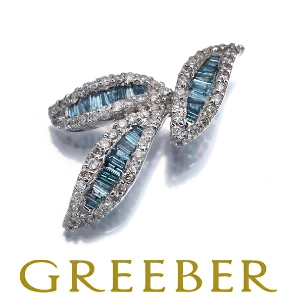 Rakuten - ブルー&クリア ダイヤ ダイヤモンド 0.80ct リーフ 2種カット ペンダント トップ K18WG Pendant【中古】GENJ