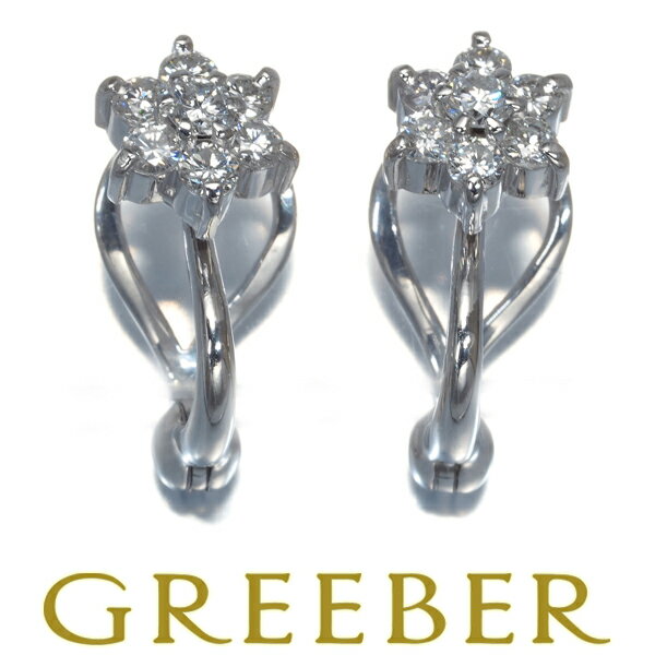 ダイヤ フラワー イヤリング K14WG Earrings 【中古】GENJ