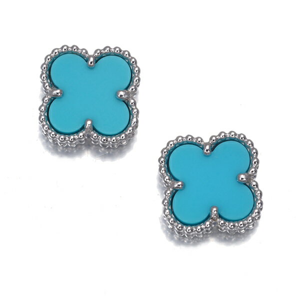 Van Cleef & Arpels ヴァンクリーフ&アーペル ピアス ターコイズ トルコ石 スウィートアルハンブラ K18WG 保証書/未修理証明書 Pierce【中古】BLJ