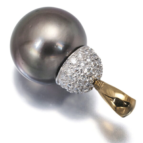 ブラック パール 真珠 14.2mm ダイヤ ダイヤモンド 0.60ct パヴェ ペンダント トッ...