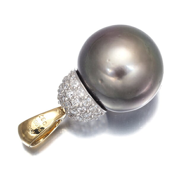 ブラック パール 真珠 14.2mm ダイヤ ダイヤモンド 0.60ct パヴェ ペンダント トッ...