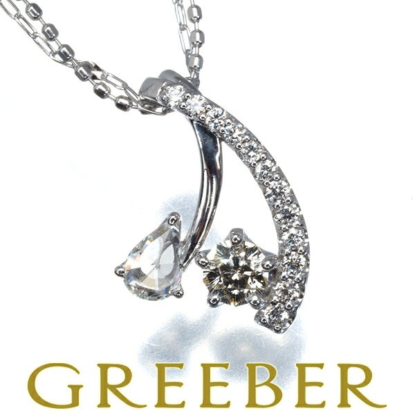 Green - ダイヤ ダイヤモンド 2連 ペアシェイプカット 2種カット ネックレス K18WG さくら＆ローズカット Necklace【中古】GENJ