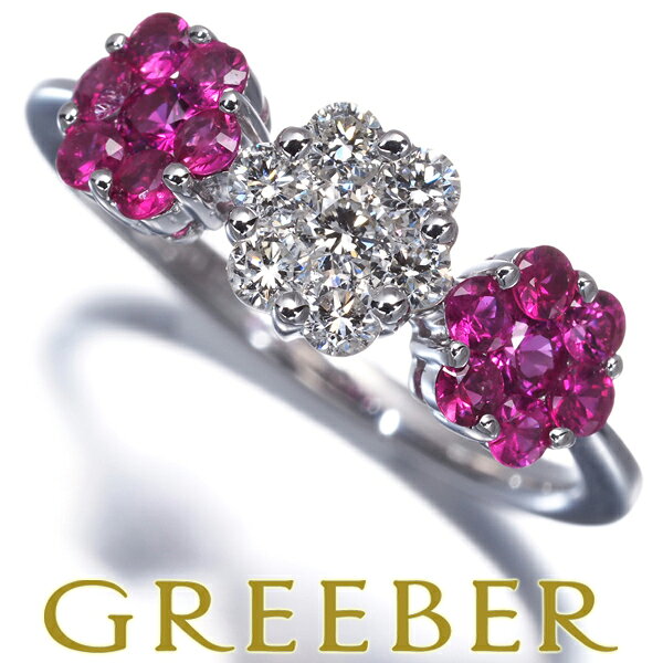 Rakuten - ★ポイント5倍対象商品★ ルビー 0.68ct ダイヤ ダイヤモンド 0.35ct フラワー リング K18WG Ring 指輪 【中古】GENJ