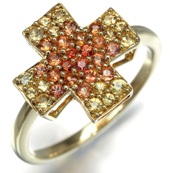 サファイア パヴェ クロス リング K18YG 指輪 【中古】GENJ