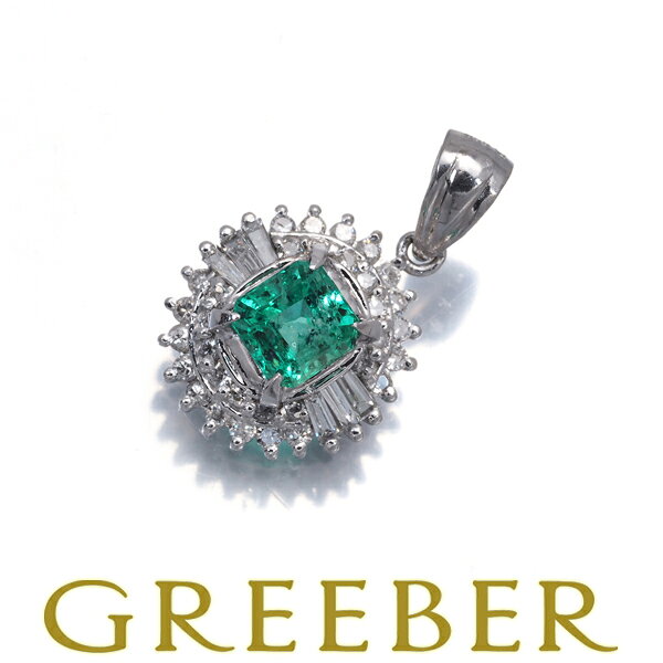 Rakuten - エメラルド 0.425ct ダイヤ ダイヤモンド 0.23ct クラシック ペンダント トップ Pt900 Pendant【中古】GENJ