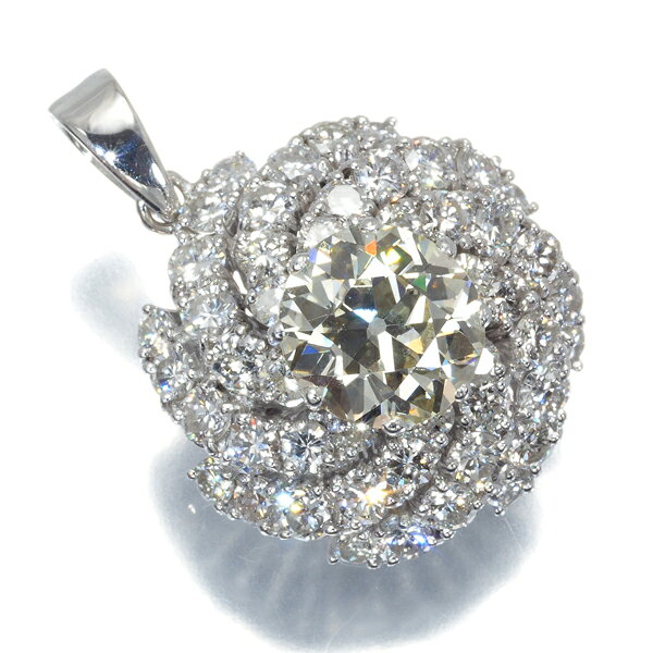 オールドカットダイヤ 2.2ct ペンダント トップ ダイヤモンド K14WG【中古】GENJ ...