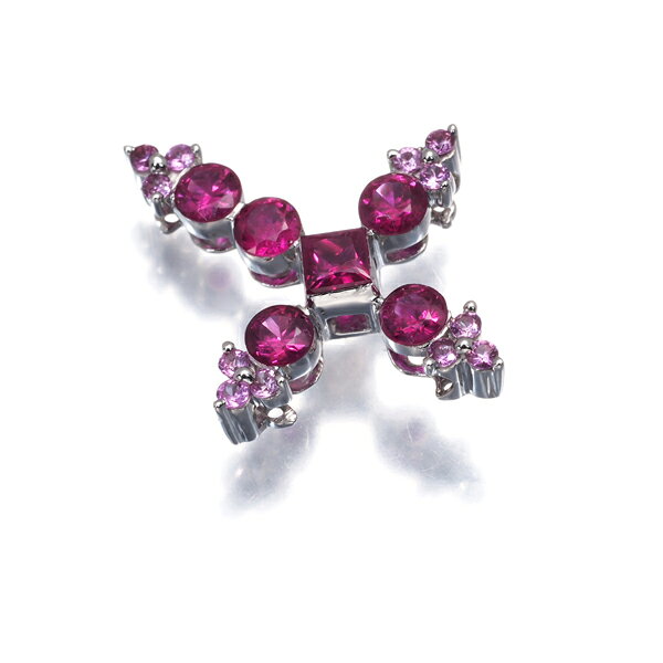 ルビー 0.62ct ピンクサファイア 0.14ct クロス ペンダント トップ K18WG Pendant...