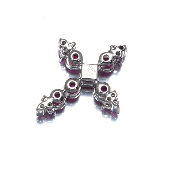 ルビー 0.62ct ピンクサファイア 0.14ct クロス ペンダント トップ K18WG Pendant...