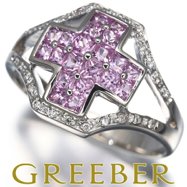 Sapphire - ★ポイント5倍対象商品★ ピンクサファイア 0.95ct ダイヤ ダイヤモンド 0.10ct クロス リング K18WG Ring 指輪 【中古】GENJ