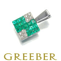 エメラルド 0.85ct ダイヤ ダイヤモンド ミステリーセッティング ペンダント トッ...