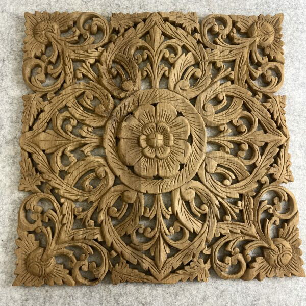 【アウトレット品】 木製レリーフ インテリア 正方形 45cm 木製インテリア アジアンレリーフ レリーフ 花柄 sp-023-098