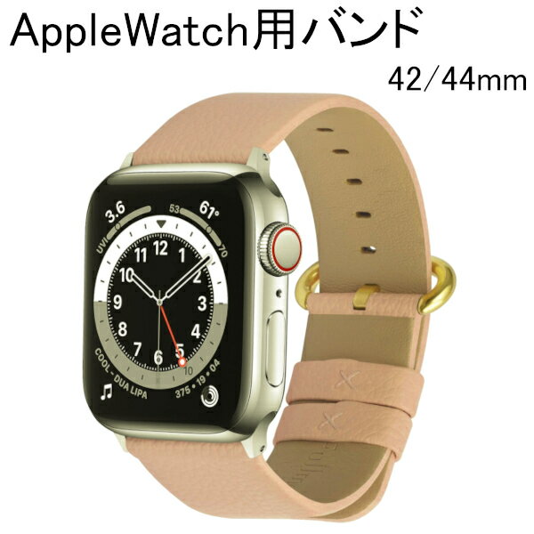 【アウトレット品】 Fullmosa AppleWatch用バンド 本革 牛革 コンパチ 42mm 44mm 互換用 42mm ピンク×ゴールドバックル j2924