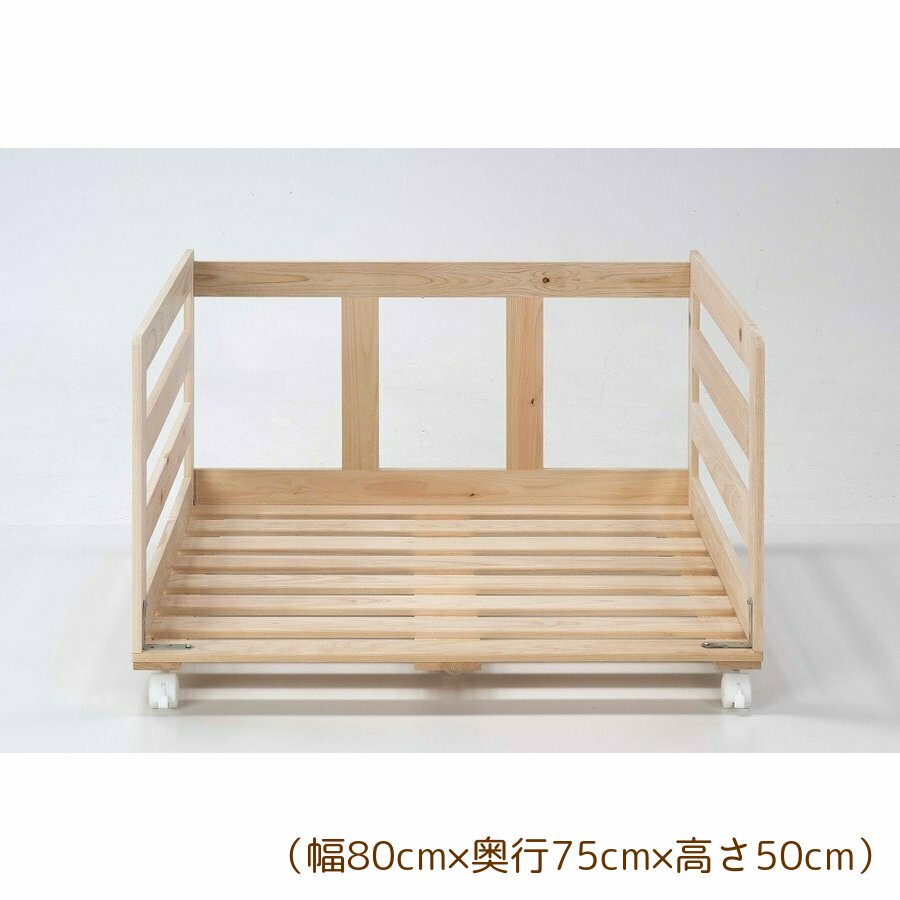 国産 ひのき すのこワゴン 押入れ用 幅80×奥行75cm キャスター付 押し入れ 収納 布団 ラック 日本製 3192 [3]