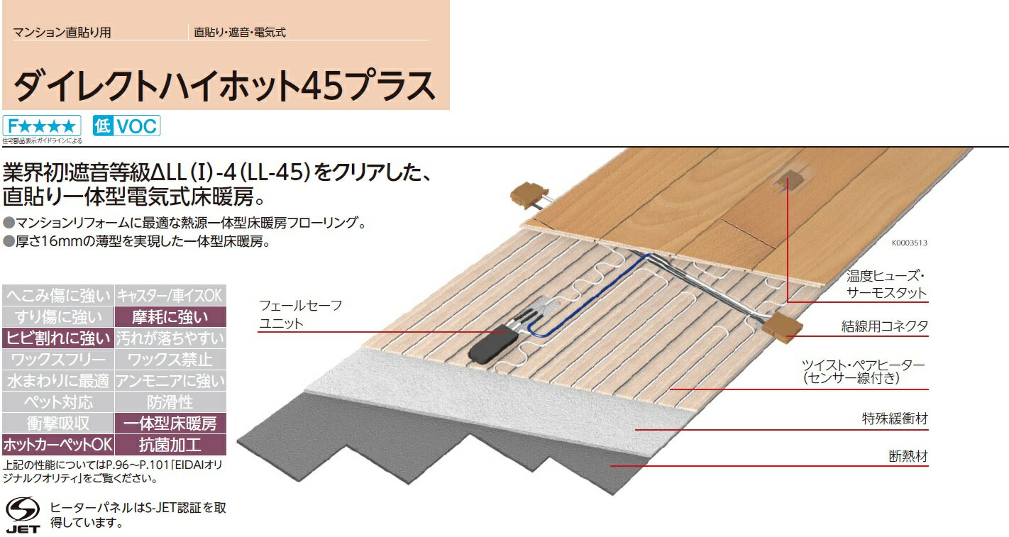 ★永大産業☆ダイレクトハイホット45プラス☆一体型床暖房☆電気式☆マンション直貼り用☆8畳間☆35％OFF★