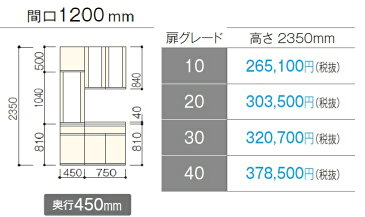 ★パナソニック ラクシーナ カップボード トールカウンタープラン 扉グレード:40 H2350×W1200×D450 システムキッチン 食器棚 収納★