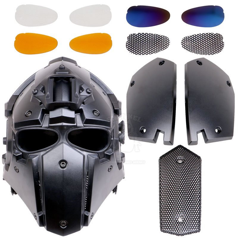 パーツを自由に交換できる NVGマウント モジュラーヘルメット ファン付 ブラック フルフェイスマスク Obsidian
