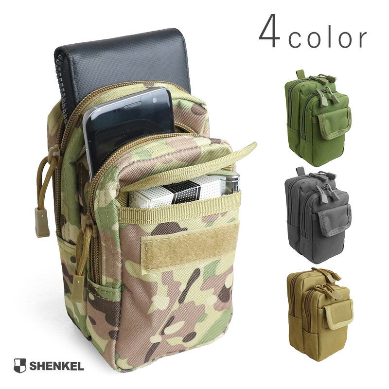 SHENKEL シェンケル 手軽に持ち歩ける スマホポーチ ミリタリー ポーチ (BK/タン/OD/マルチカム) MOLLE Wジッパー マ…