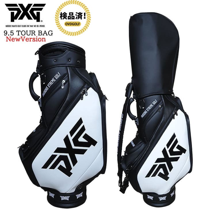 PXG/9.5_TOUR_BAG/9.5ツアーバッグ/NewVersion/カートキャディバッグ/ピーエックスジー/ブラック×ホワイト/口枠6分割/ネームプレート無し