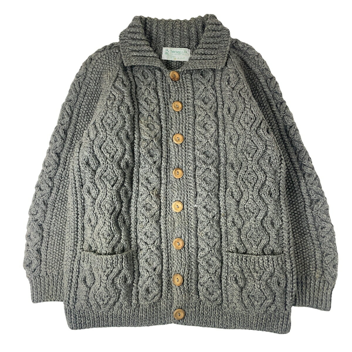 樂天商城 - INVERALLAN インバーアラン A3 ケーブルニット カーディガン スコットランド製 緑タグ グレー 【中古】【A3】