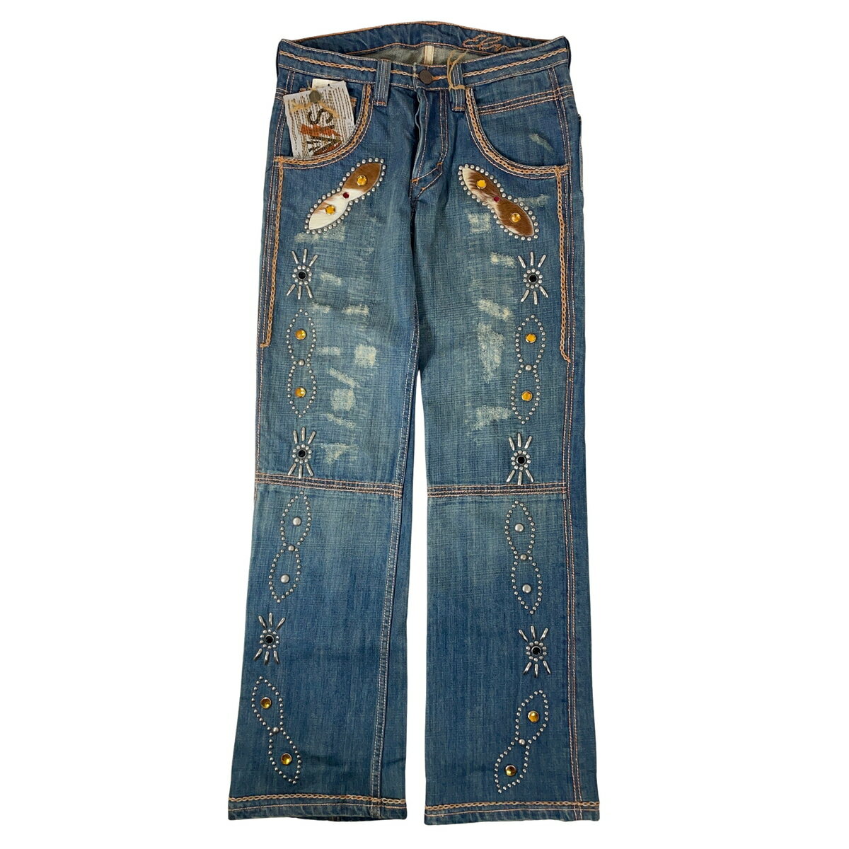 樂天商城 - ELVIS スタッズ 加工デニム パンツ ラインストーン W28 【中古】【A0】