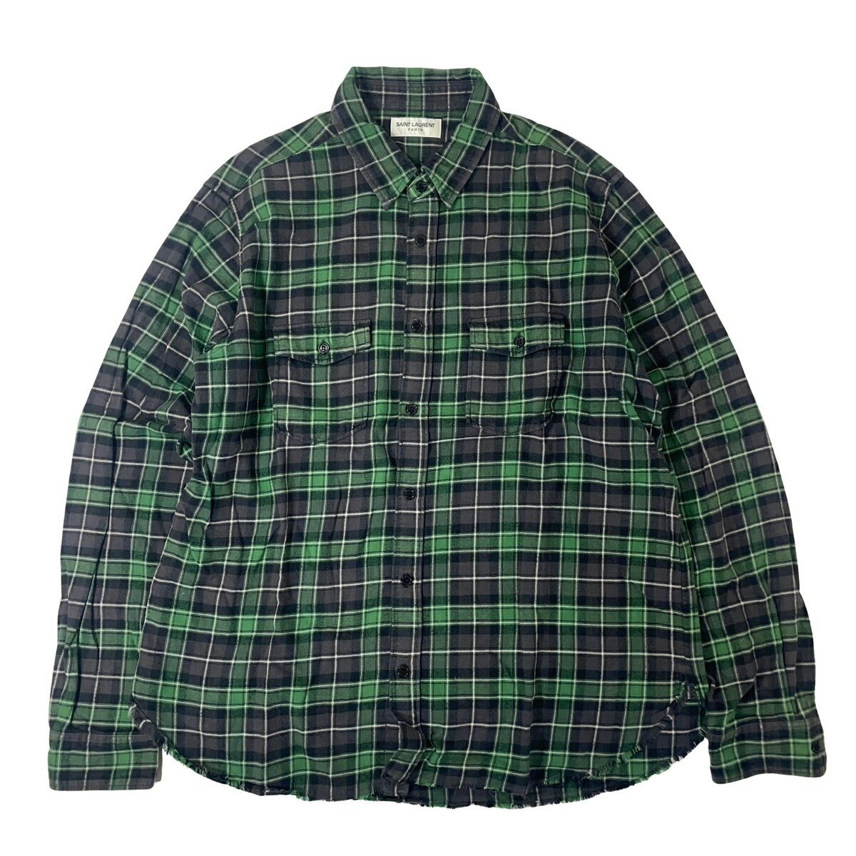 樂天商城 - SAINT LAURENT PARIS サンローランパリ チェック フランネルシャツ 584510 Y521V 緑 L 【中古】【A1】