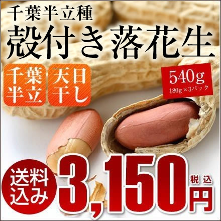 2023年産 ギフト 送料込み 天日干し 千葉県産 千葉半立 から付落花生 540g(180g×3袋) ピーナッツ おつまみ 楽ギフ_包装 楽ギフ_のし 楽ギフ_メッセ入力 3