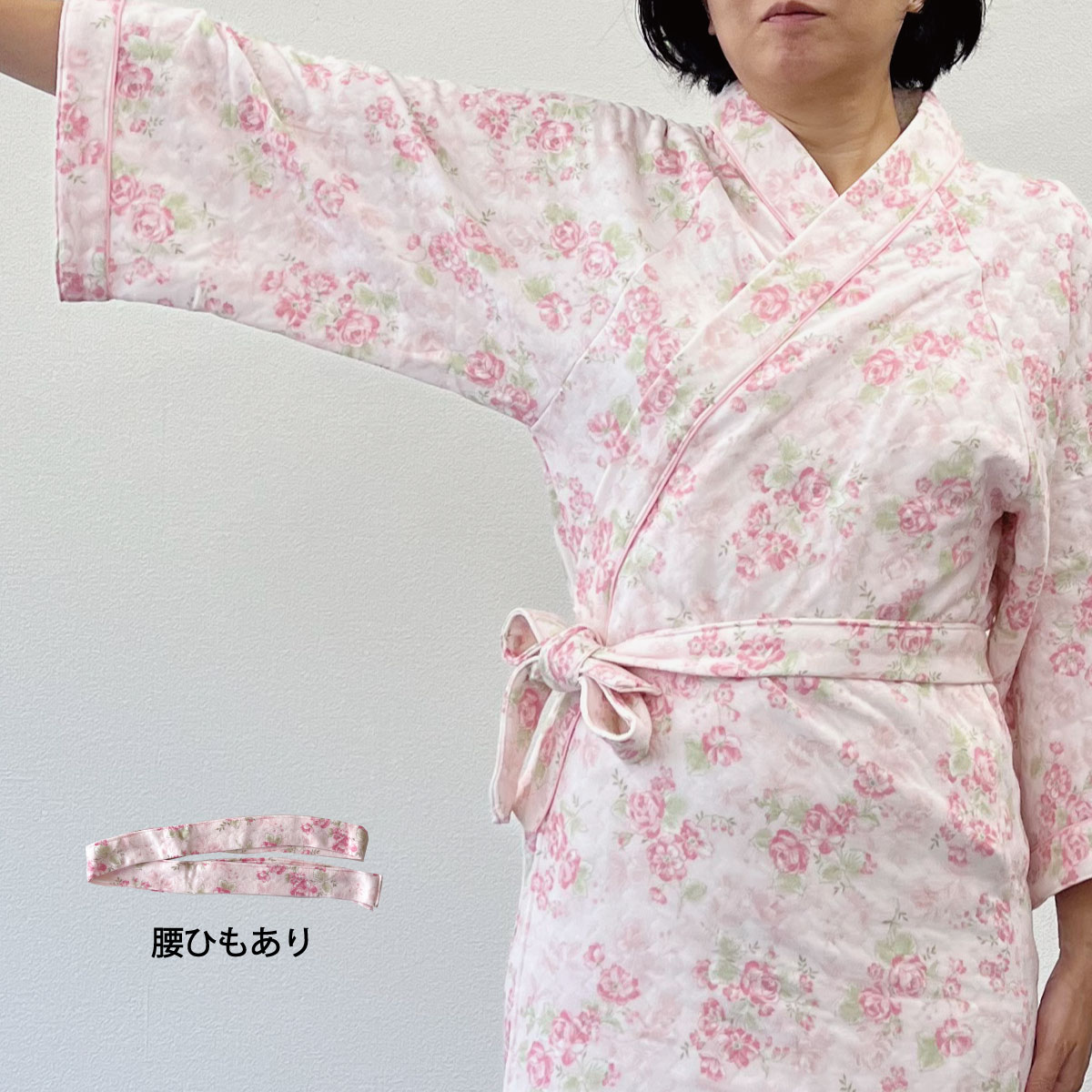 寝巻き浴衣女性日本製冬中綿キルトあたたかい綿100%MLねまき花蕾介護用寝間着パジャマ前開き腰紐あり介護用高齢者レディース婦人用