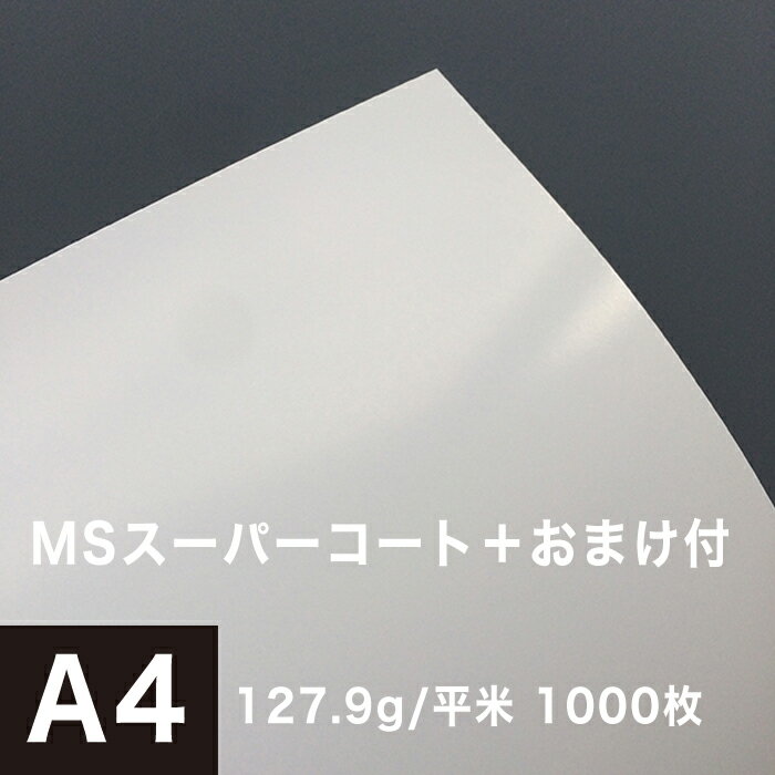 MSスーパーコート 127.9g/平米 A4サイズ：1000枚 ＋ 104.7g/平米 ハガキ：2000枚 おまけ, 半光沢 コート紙 両面 印刷紙 印刷用紙 レーザープリンター 白 両面印刷 半光沢用紙 半光沢紙 プリンタ用紙 松本洋紙店 法人 仕入れ 納品書 請求書 後払い 請求書払い