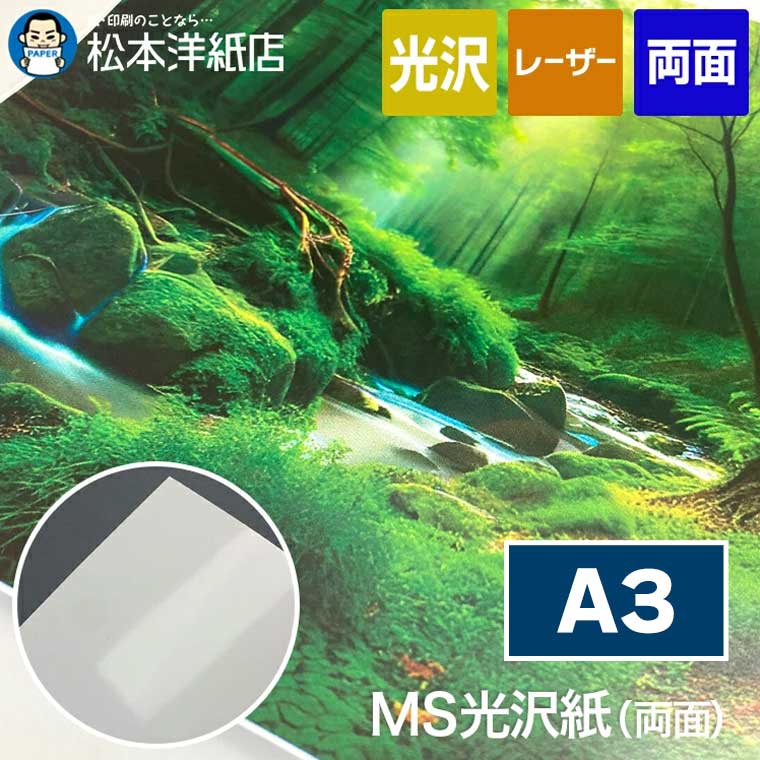 MS光沢紙W 両面 127.9g/平米 A3, レーザープリンタ チラシ印刷 パンフレット作成 カタログ 写真 両面印..