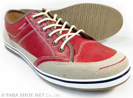 AMERICANINO（EDWIN）レザースニーカー カジュアルシューズ レッド（赤色）ワイズ3E（EEE）27.5cm 28cm（28.0cm） 29cm（29.0cm） 30cm（30.0cm）【大きいサイズ（ビッグサイズ）メンズ紳士靴】