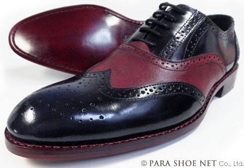 PARASHOE 本革底（レザーソール）コンビ ウィングチップ ビジネスシューズ ネイビー×ワイン（バーガンディー） ワイズ3E（EEE）20cm〜33cm/グッドイヤーウェルト製法・革靴・紳士靴