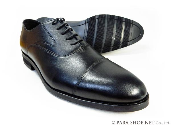 PARASHOE 本革 内羽根ストレートチップ（キャップトゥ） ビジネスシューズ 黒（ブラック）ワイズ（足幅）3E（EEE）22～27センチ【小さいサイズ（スモールサイズ）22cm（22.0cm）、22.5cm、23cm（23.0cm）、23.5cm、24cm（24.0cm）あり／メンズ 革靴・紳士靴】 1