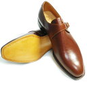PARASHOEハンドメイド(九分仕立て)本革底 プレーンモンクストラップ ビジネスシューズ アノネイ茶色 ワイズ2E(EE) 22cm〜28cm/ハンドソーンウェルト製法・日本製・革靴・紳士靴