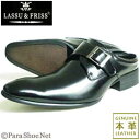 LASSU＆FRISS 本革 モンクストラップ ビジネスサンダル（ビジネススリッパ）黒［メンズ・革靴・紳士靴・通気性］
