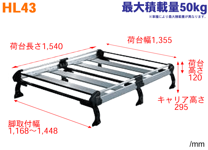 【法人限定！送料無料】サファリ Y61 4ドア 用 タフレック ルーフキャリア HL43 アルミ 6本脚 ※メーカー直送のため交換・返品・キャンセル不可 3