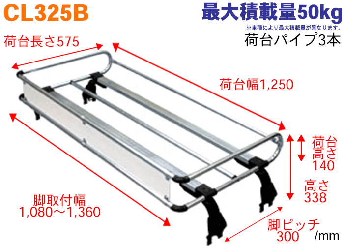 【個人宅】バネットトラック SK82 SK22 SKP2#系 全車 用 タフレック ルーフキャリア CL325B スチール 4本脚 ※メーカー直送のため交換・返品・キャンセル不可 3